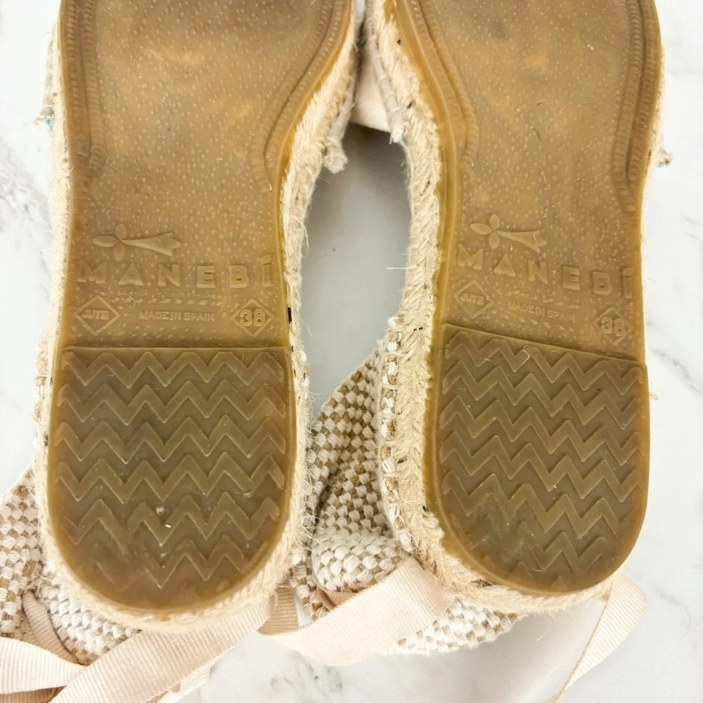 Espadrille Ankle-Tie Flats in Cream with Stripes